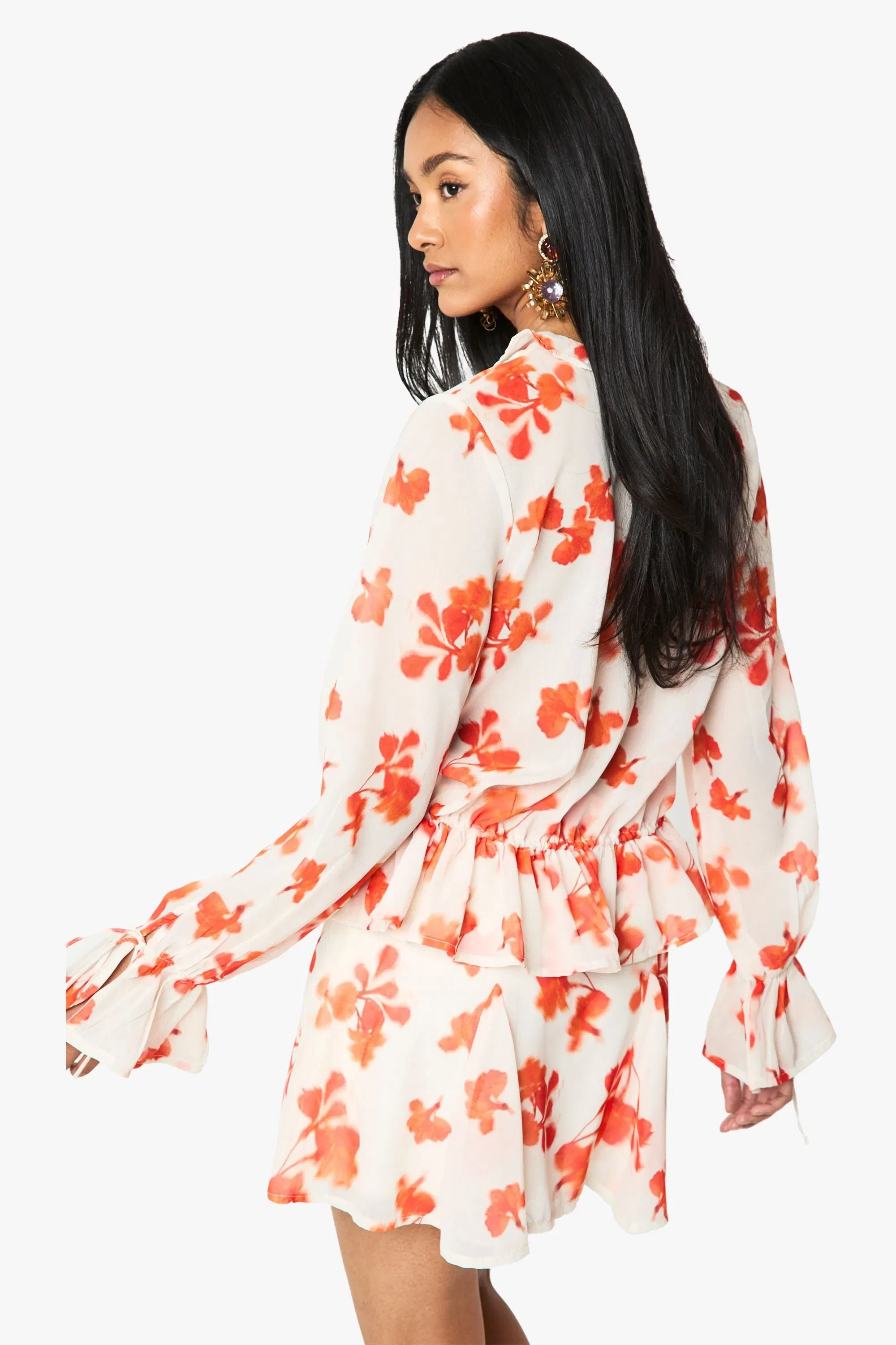 Floral Chiffon Godet Mini Skirt