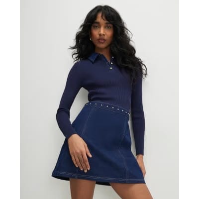 Navy Denim Knit Hybrid Mini Dress