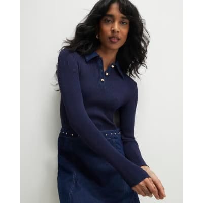 Navy Denim Knit Hybrid Mini Dress