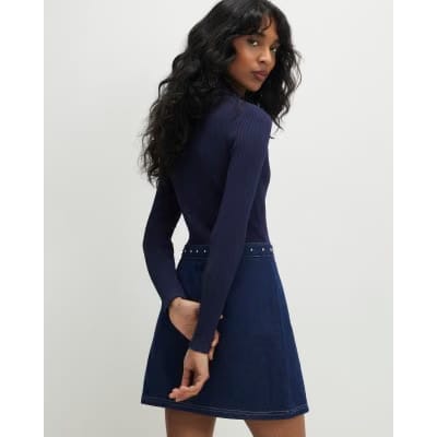 Navy Denim Knit Hybrid Mini Dress