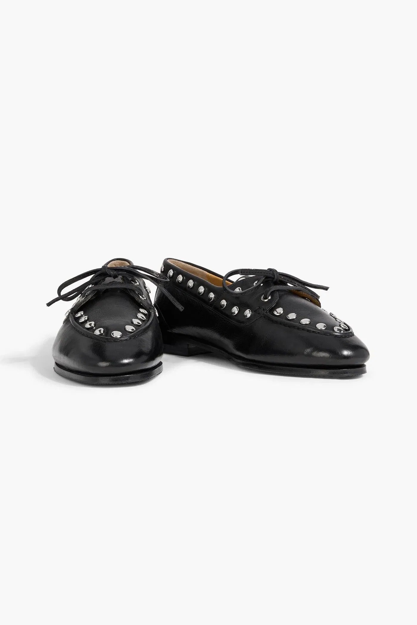 Bally Pathy Studded Leather Boat Shoes Black Women's