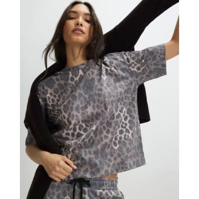 Beige Leopard Print Boxy T-Shirt
