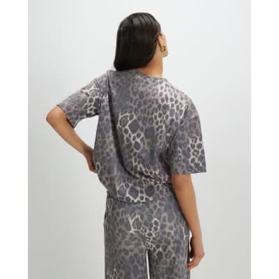 Beige Leopard Print Boxy T-Shirt