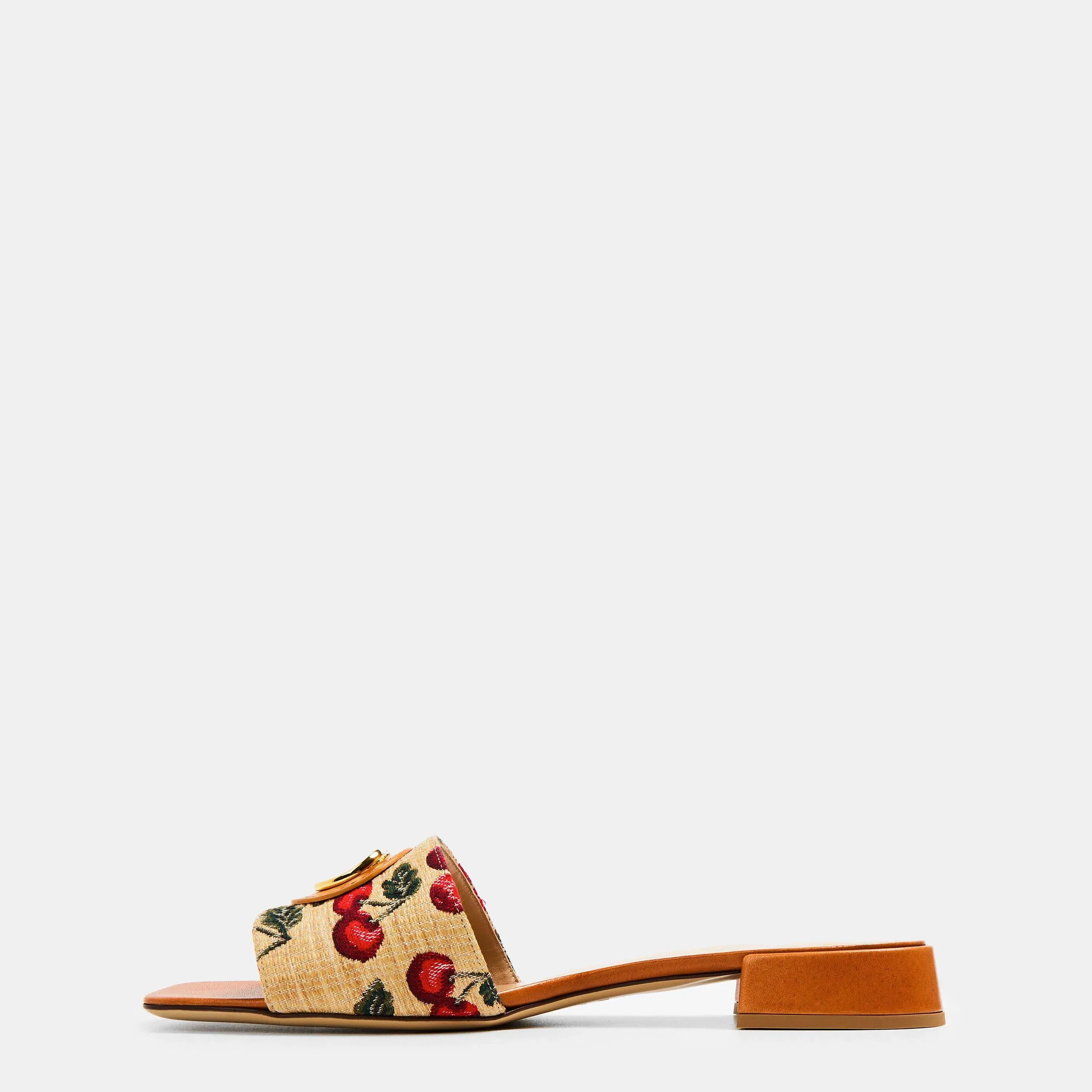 Vlogo Raffia-Jacquard Cherry Slides.