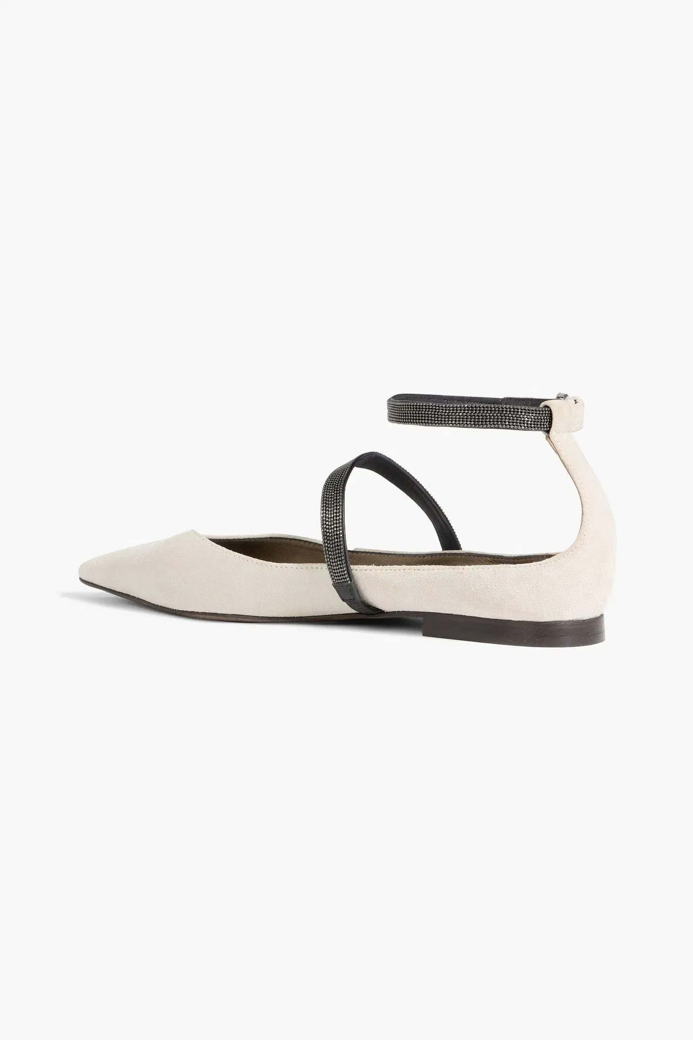 Brunello Cucinelli Bead-Embellished Suede Point-Toe Flats Light Gray Women's