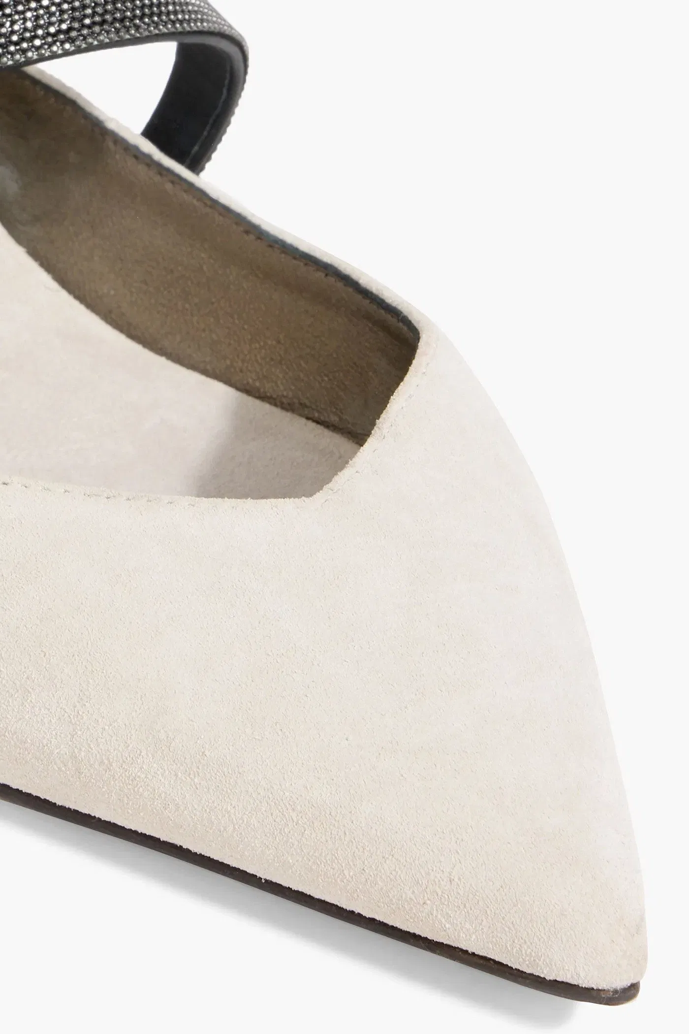 Brunello Cucinelli Bead-Embellished Suede Point-Toe Flats Light Gray Women's