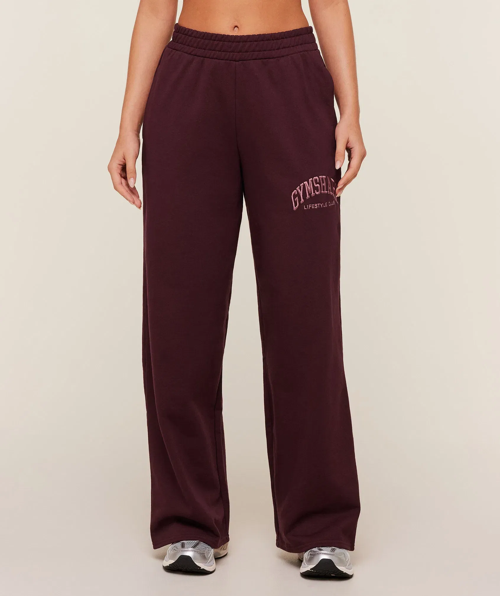 Women's Gymshark Collegiate Graphic Straight Leg Joggers GS Rich Maroon