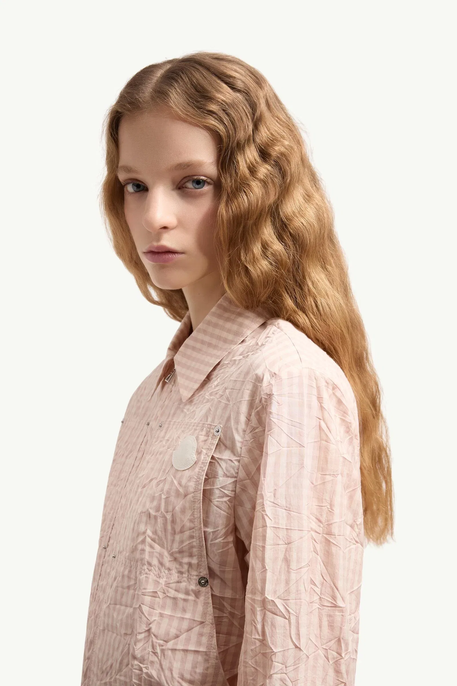 Moncler Vichy Cotton Blend Shirt Light Pink Light Pink