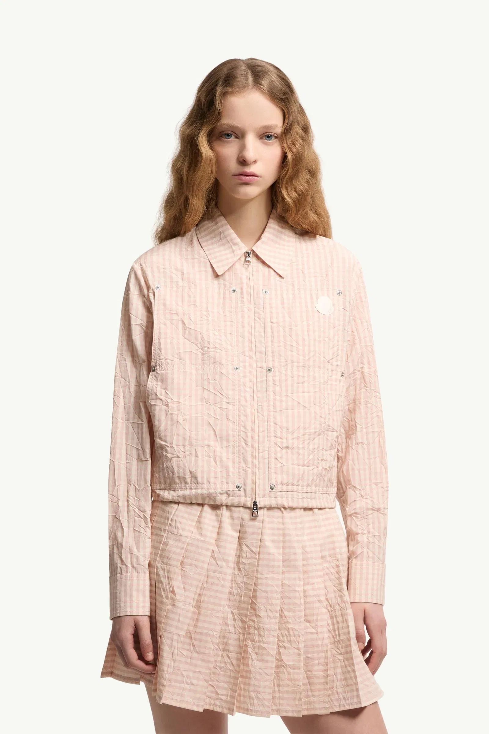 Moncler Vichy Cotton Blend Shirt Light Pink Light Pink