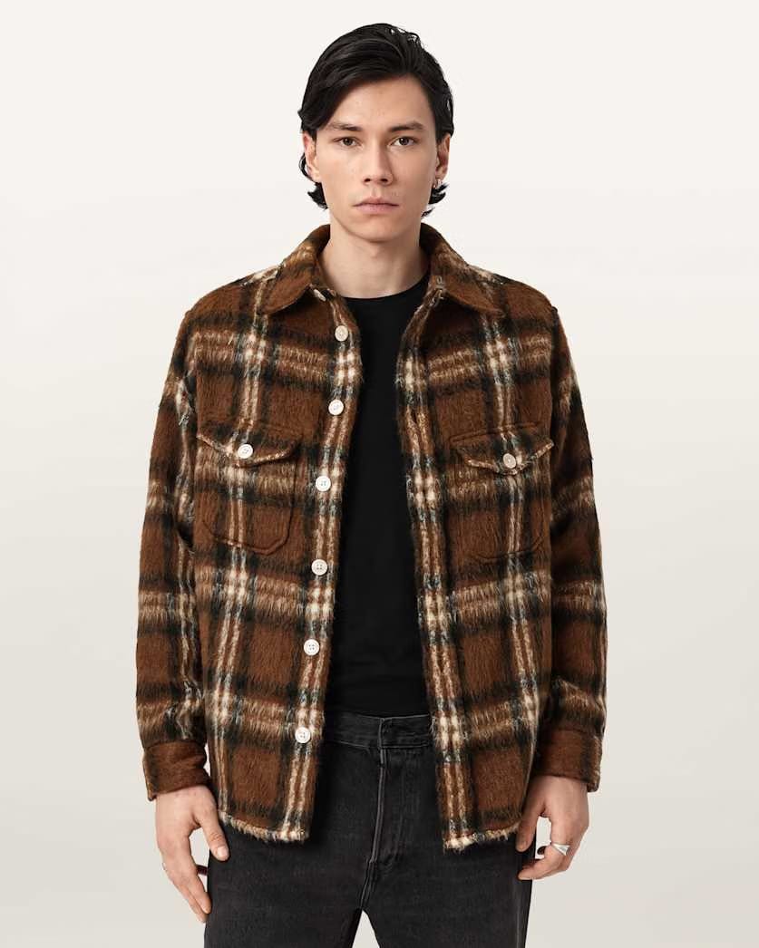 AllSaints Royodo Long Sleeve Check Shirt Brown