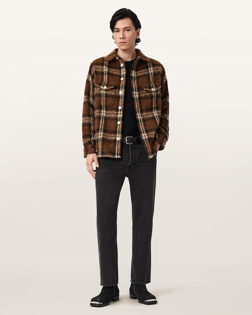 AllSaints Royodo Long Sleeve Check Shirt Brown
