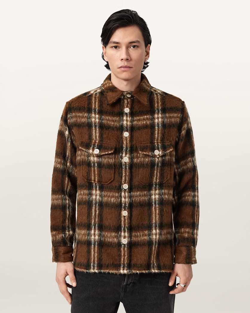 AllSaints Royodo Long Sleeve Check Shirt Brown