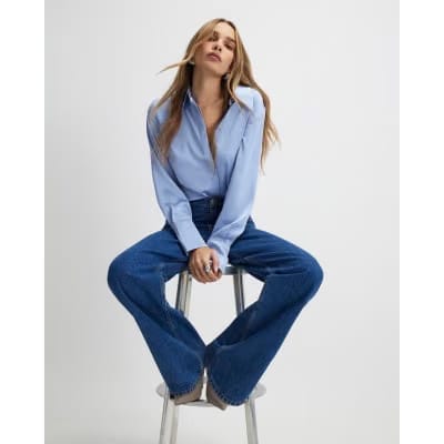Blue Satin Long Sleeve Slim Fit Shirt