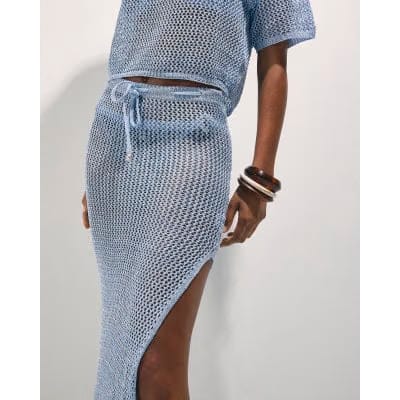Blue Knit Midi Beach Skirt