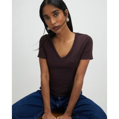 Brown V Neck T-Shirt
