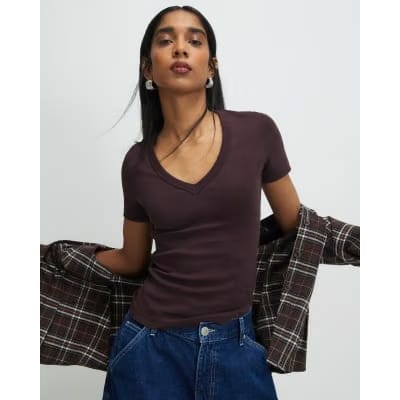 Brown V Neck T-Shirt