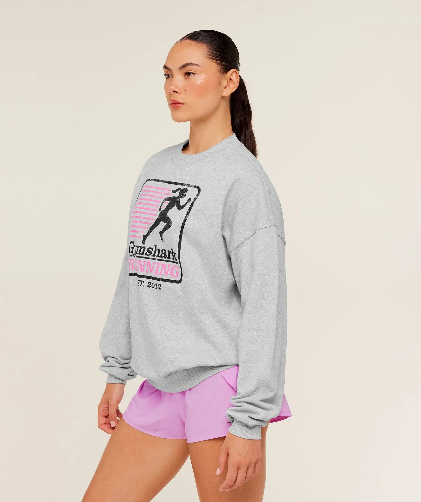 Gymshark Run Club Graphic Sweatshirt - Light Grey Core Marl