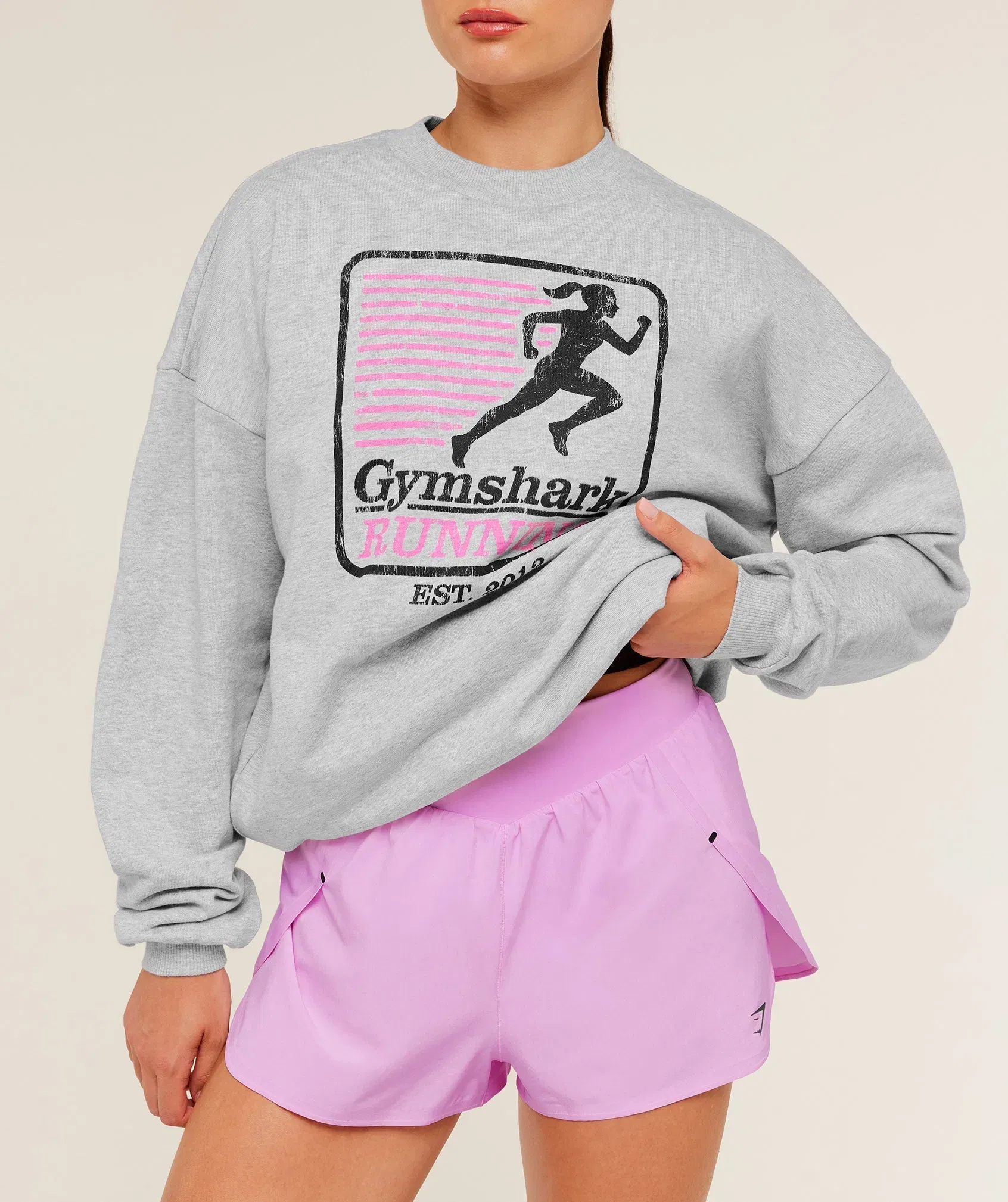 Gymshark Run Club Graphic Sweatshirt - Light Grey Core Marl