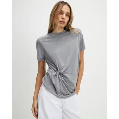 Grey Short Sleeve Burnout Twist Front T-shirt