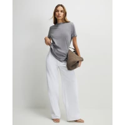 Grey Short Sleeve Burnout Twist Front T-shirt