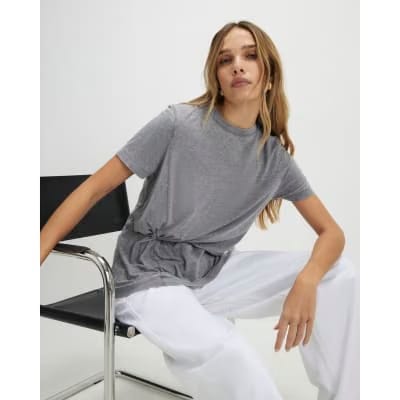 Grey Short Sleeve Burnout Twist Front T-shirt