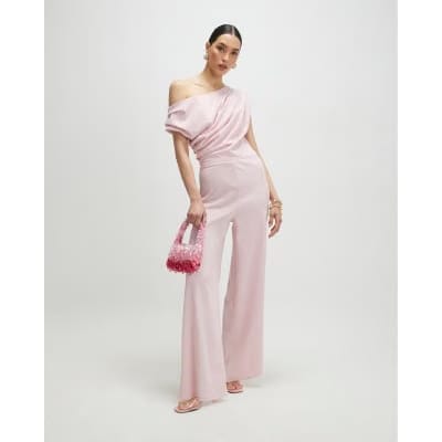 Pink Asymmetric Drape Jumpsuit