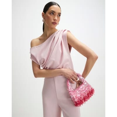 Pink Asymmetric Drape Jumpsuit