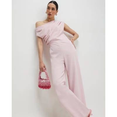 Pink Asymmetric Drape Jumpsuit