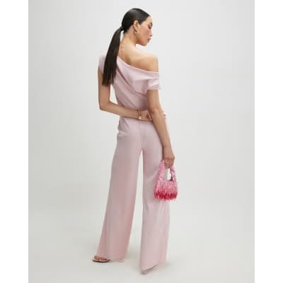 Pink Asymmetric Drape Jumpsuit
