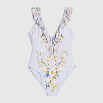 Blue Floral Print Swimsuit