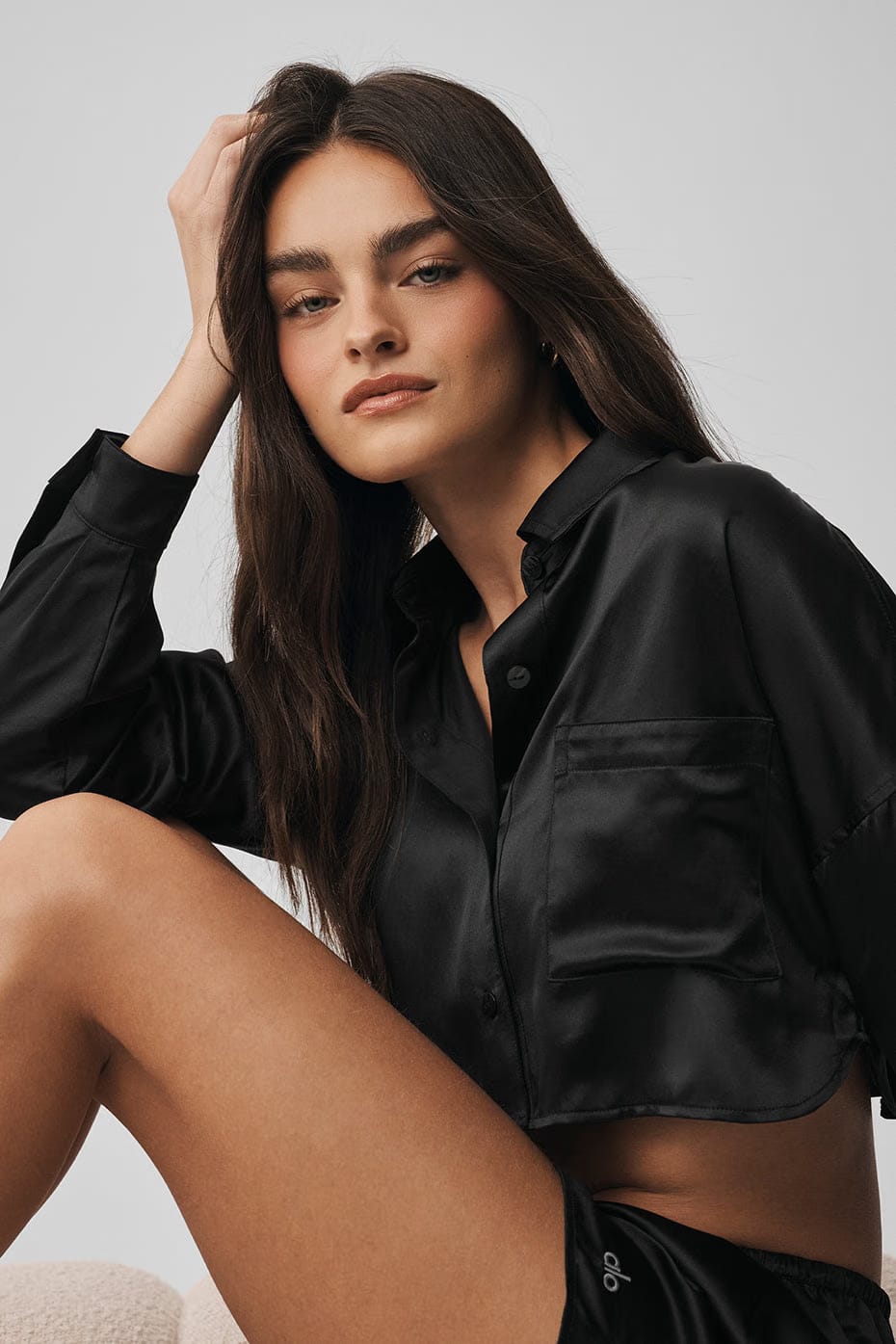 Silk Luminous Cropped Button Down Long Sleeve