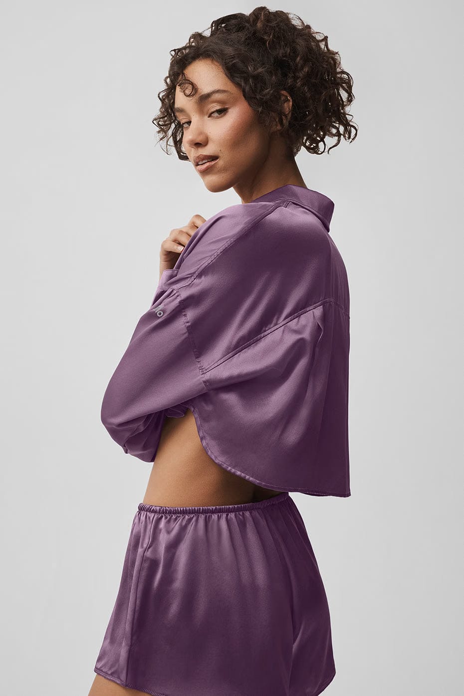 Silk Luminous Cropped Button Down Long Sleeve