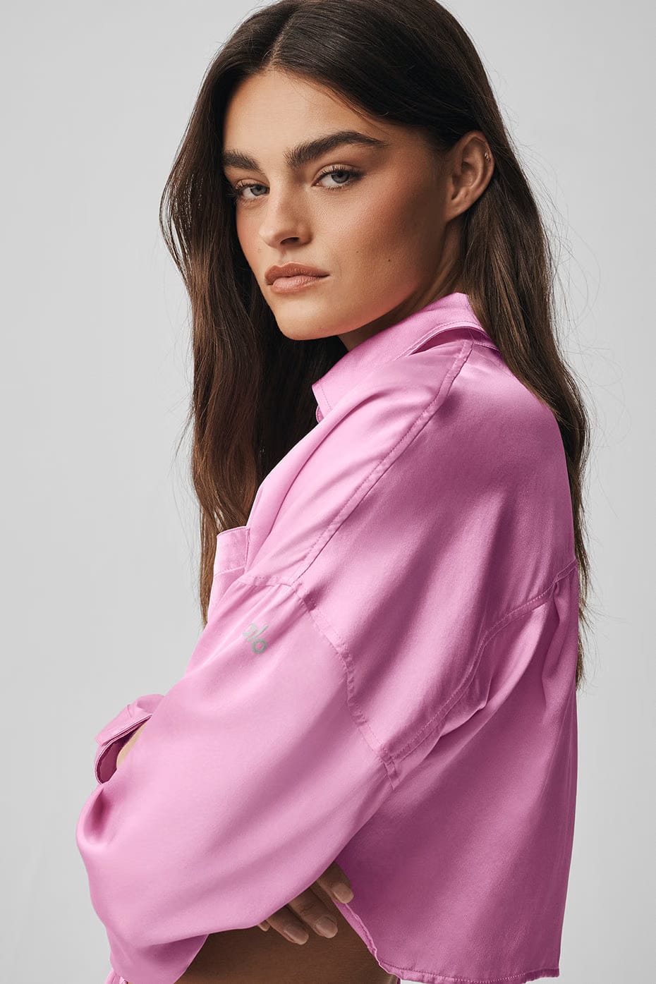 Silk Luminous Cropped Button Down Long Sleeve
