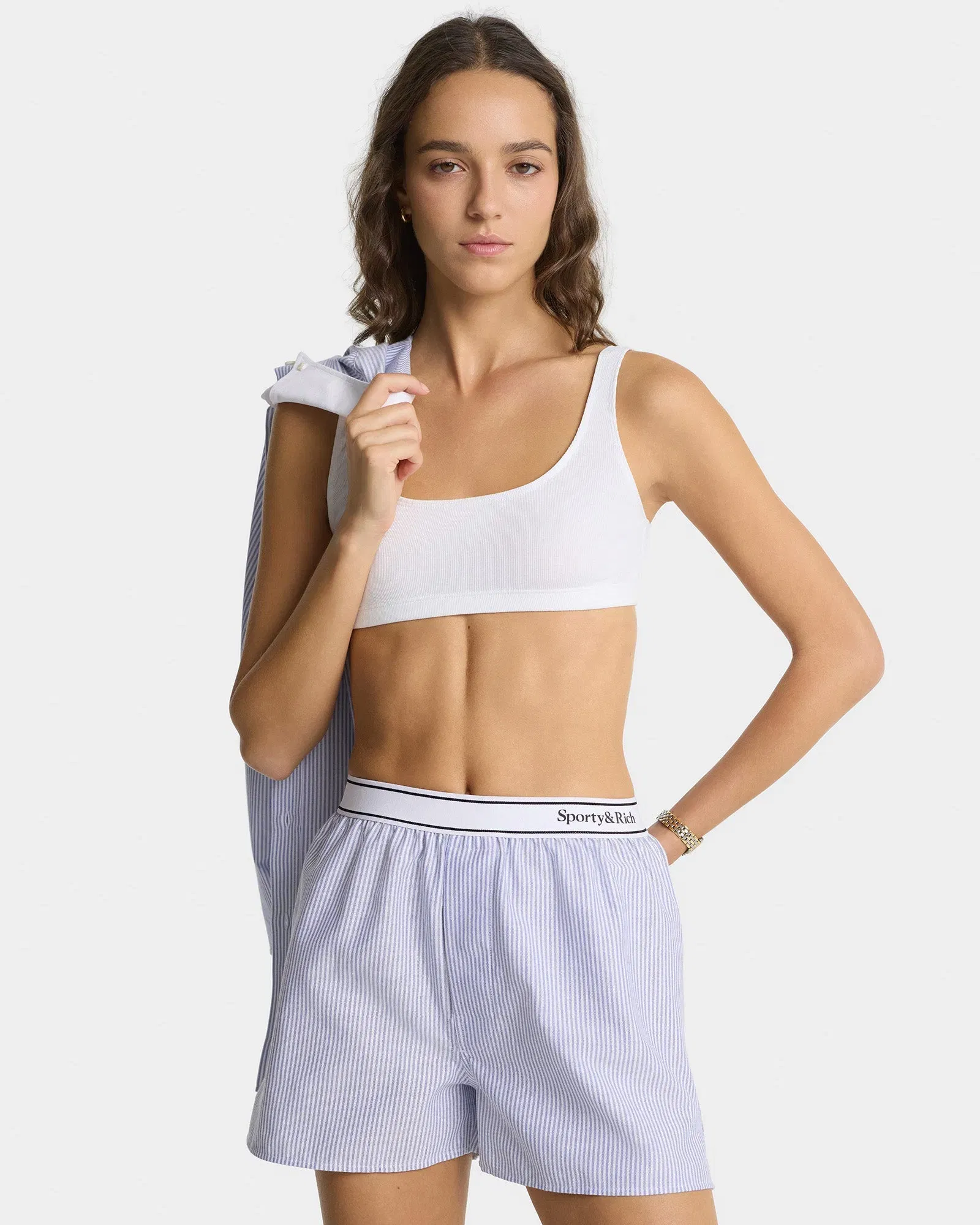 Serif Logo Oxford Boxer - Navy Stripe