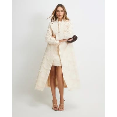 Cream Spot Fringe Longline Duster Coat