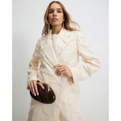 Cream Spot Fringe Longline Duster Coat