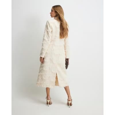 Cream Spot Fringe Longline Duster Coat