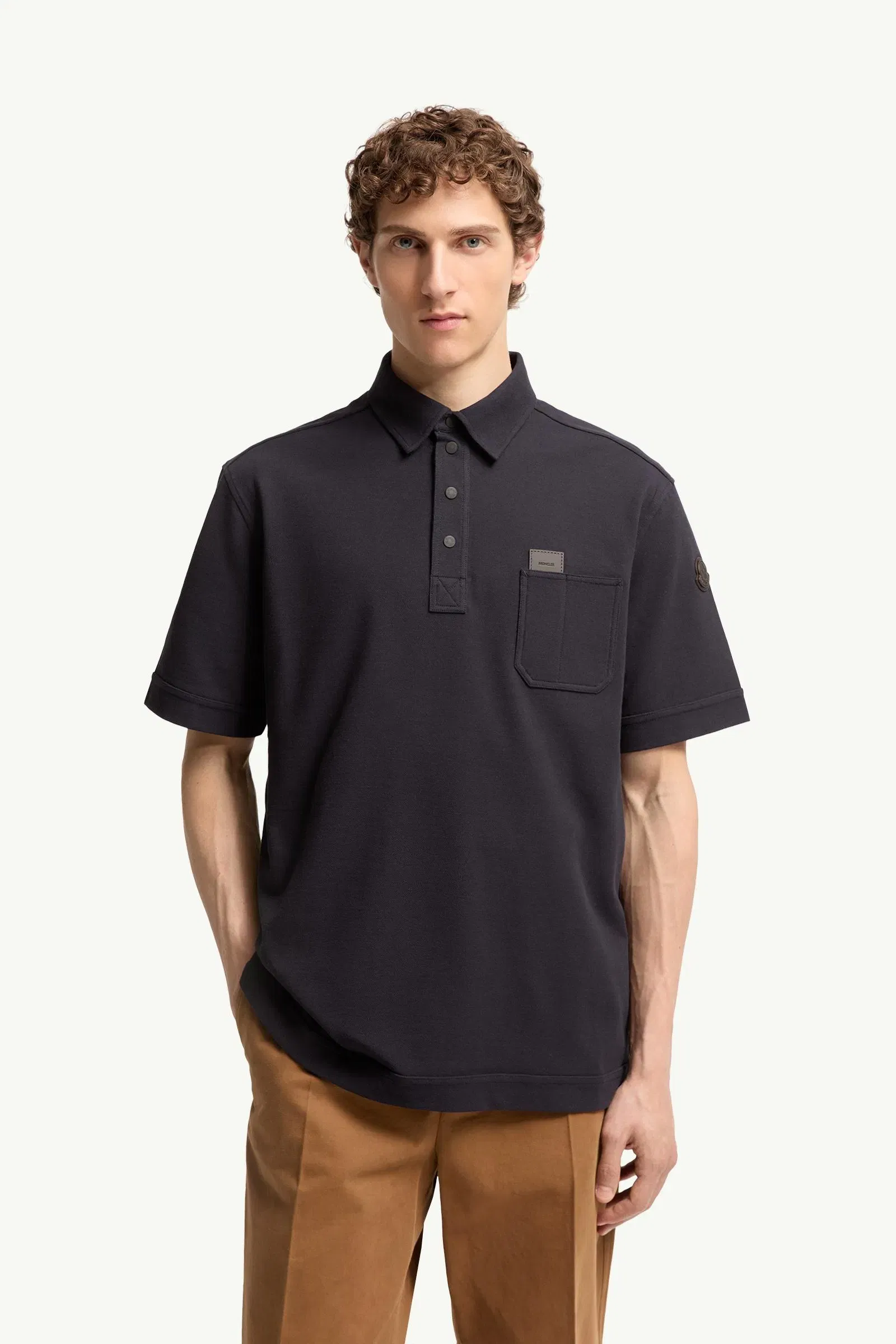 Moncler Leather Logo Tag Cotton Polo Shirt Dark Blue Dark Blue