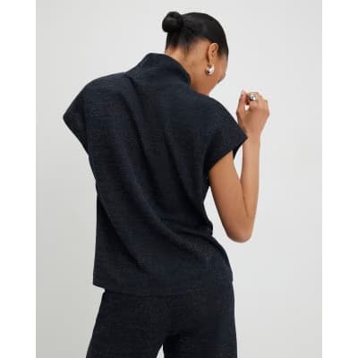 Navy High Neck Glitter Top