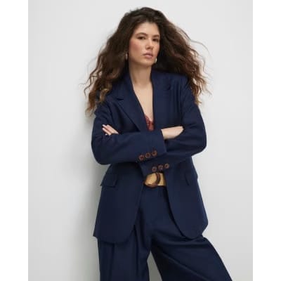 Navy Linen Look Blazer