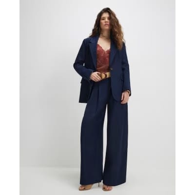 Navy Linen Look Blazer