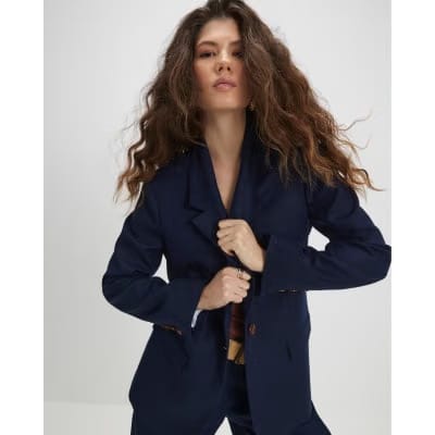 Navy Linen Look Blazer