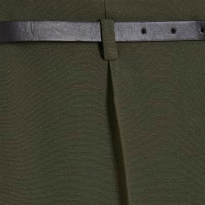 Petite Khaki Belted Straight Leg Trousers
