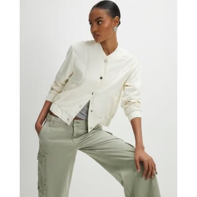 Cream Linen Bomber Jacket