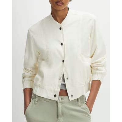 Cream Linen Bomber Jacket
