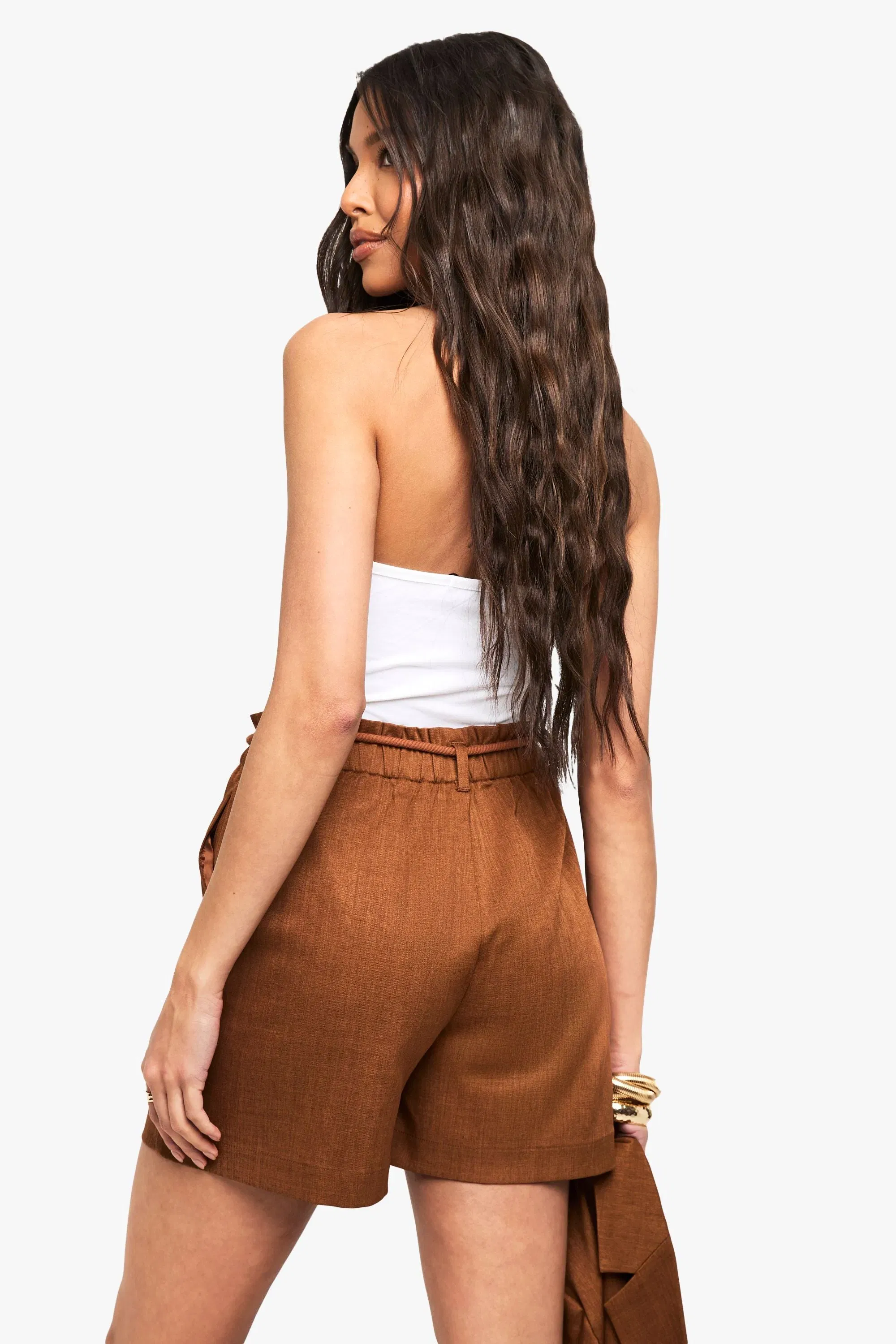 Tailored Linen Look Belted Shorts