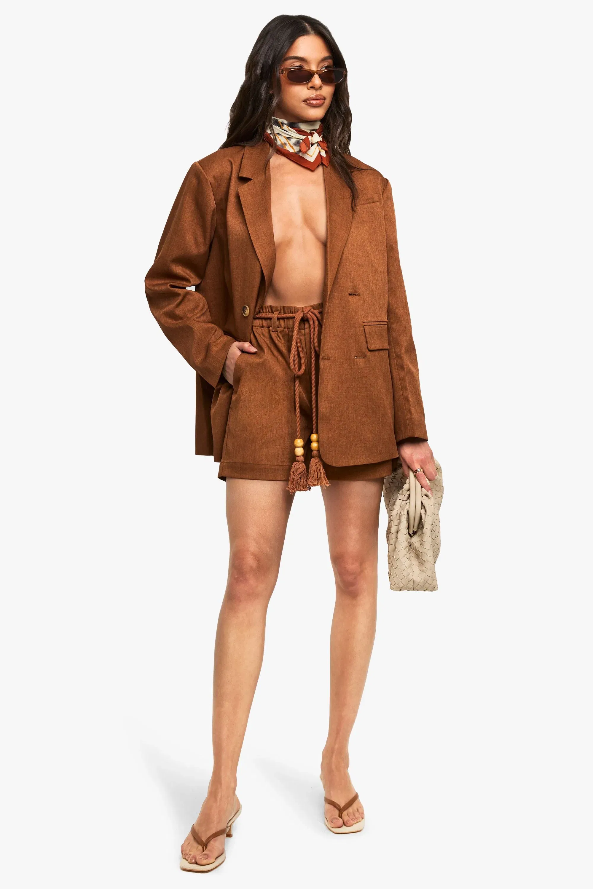 Tailored Linen Look Belted Shorts