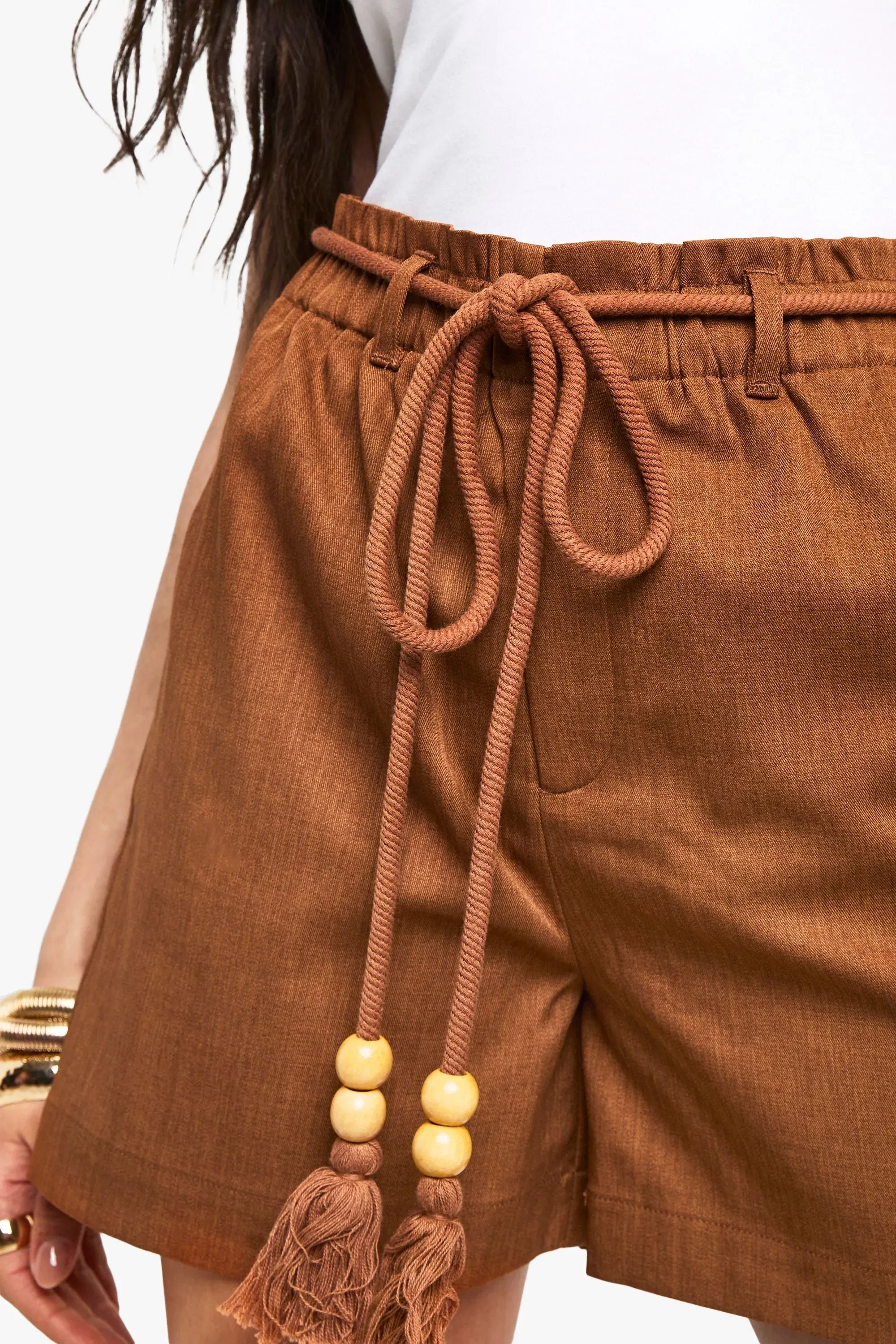 Tailored Linen Look Belted Shorts