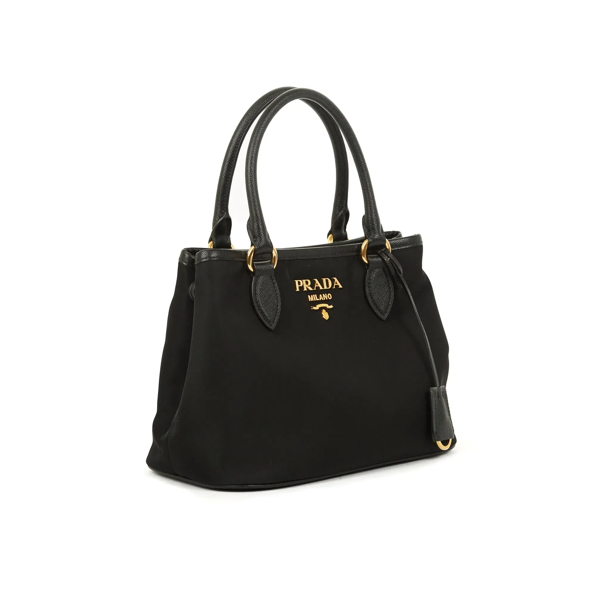 Saffiano Leather-Trimmed Tessuto Nylon Satchel w/ Strap & Authenticity Card