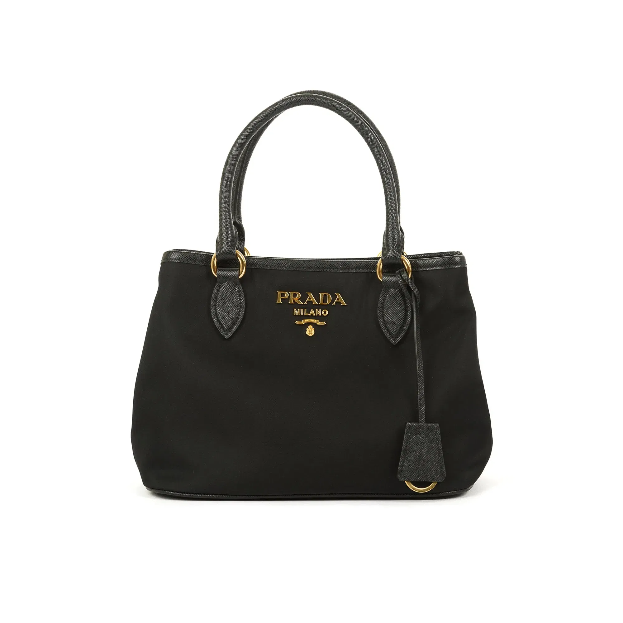 Saffiano Leather-Trimmed Tessuto Nylon Satchel w/ Strap & Authenticity Card